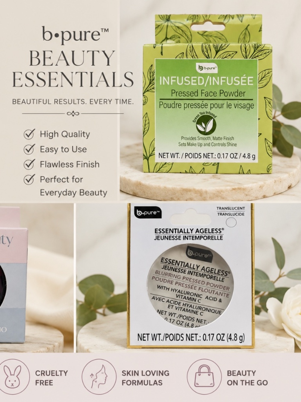 B Pure Products: Clean Beauty Lip Color, Ageless Powder, Pressed Face Powder